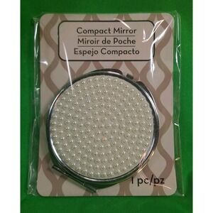 New Compact Double Sided Mirror - Pearl Color Sparkle Rhinestones Crystals Bling